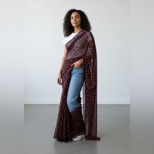 Nwots Elegant Black and Red Polka Dot Saree fabric